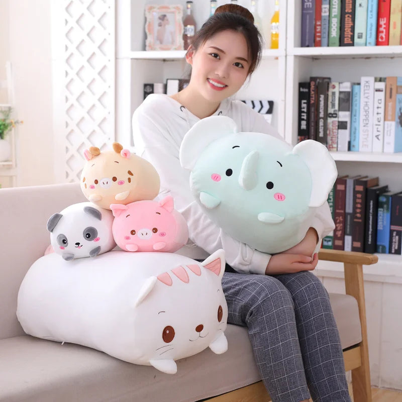 1pc 18-25CM Kawaii Cartoon Animal Plush Toys Black Cat Panda Pig Elephant Frog Dinosaur Stuffed Soft Baby Doll Kids Lovely Gifts