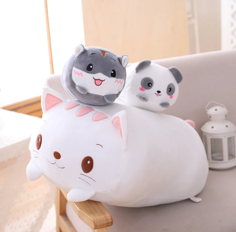 1pc 18-25CM Kawaii Cartoon Animal Plush Toys Black Cat Panda Pig Elephant Frog Dinosaur Stuffed Soft Baby Doll Kids Lovely Gifts